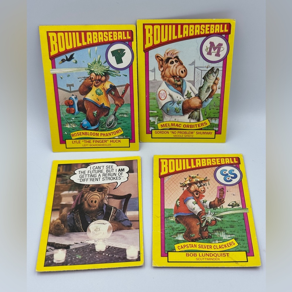 Lot of 4  - Alf  1987 Topps Bouillabaseball Trading Cards and OPC card